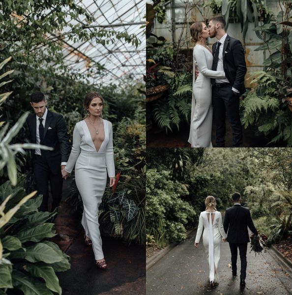 simple boho wedding dresses with sleeve deep v neck back satin beach bridal gowns floor length charming bohemia wedding dress, White
simple boho wedding dresses with sleeve deep v neck back satin beach bridal gowns floor length charming bohemia wedding dress, White