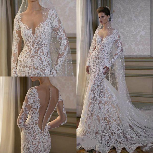 gorgeous 2019 berta full lace mermaid wedding dresses v neck long sleeves illusion bodice sweep train spring church bridal wedding gowns, White
gorgeous 2019 berta full lace mermaid wedding dresses v neck long sleeves illusion bodice sweep train spring church bridal wedding gowns, White