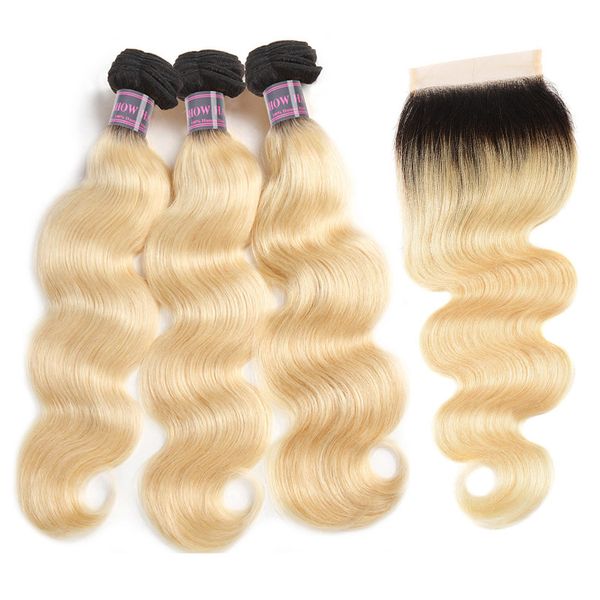 t1b/613 blonde human hair bundles with closure brazilian hair ombre color body wave 3pcs with lace closure, Black 
t1b/613 blonde human hair bundles with closure brazilian hair ombre color body wave 3pcs with lace closure, Black