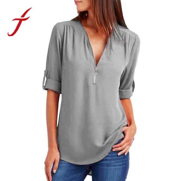 feitong 2018 summer solid blouse shirt women fashion zipper deep v neck loose tops simple blusa feminina, White
feitong 2018 summer solid blouse shirt women fashion zipper deep v neck loose tops simple blusa feminina, White
