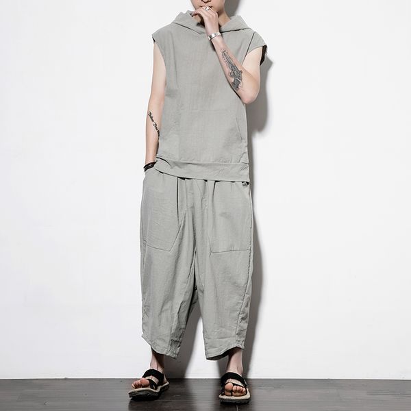 2018 new summer men's sets casual hoodie harem pants t-shirts and pants sleeveless mens clothing man suit loose cotton and linen, Gray
2018 new summer men's sets casual hoodie harem pants t-shirts and pants sleeveless mens clothing man suit loose cotton and linen, Gray