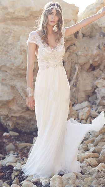 2018 beach wedding dresses boho vintage v neck backless pearls short cap sleeves floor length chiffon bridal gown bride dress, White
2018 beach wedding dresses boho vintage v neck backless pearls short cap sleeves floor length chiffon bridal gown bride dress, White