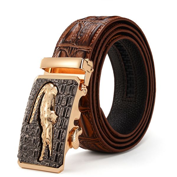 

Luxury Mens Crocodile Pattern Genuine Leather Automatic Buckle Belt For Men 3D Alligator Head Ratchet Belt 110cm-125cm