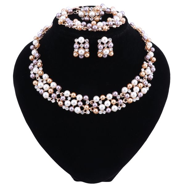 gold color simulated pearl bride wedding jewelry sets crystal necklace earrings bracelets ring sets women party gift, Black
gold color simulated pearl bride wedding jewelry sets crystal necklace earrings bracelets ring sets women party gift, Black