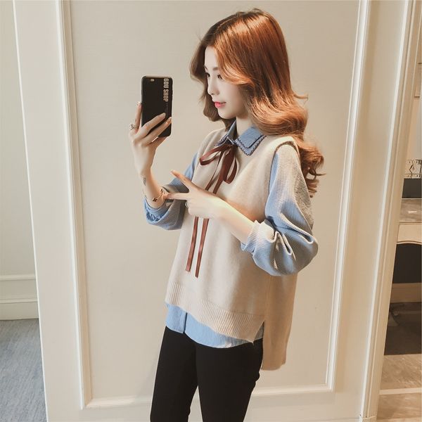 jacket, vest, autumn new korean version, long sleeved shirt, women's two suits, students' loose fitting shirts, Black;brown
jacket, vest, autumn new korean version, long sleeved shirt, women's two suits, students' loose fitting shirts, Black;brown