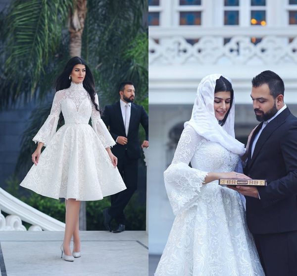 saudi arabic white wedding dresses with illusion long sleeve lace appliques high neck knee length bridal gowns
saudi arabic white wedding dresses with illusion long sleeve lace appliques high neck knee length bridal gowns