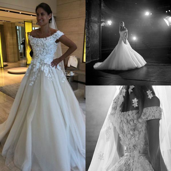 2018 elie saab a line wedding dresses off shoulder lace 3d floral appliques pearls country wedding dress custom made belt bridal gowns, White
2018 elie saab a line wedding dresses off shoulder lace 3d floral appliques pearls country wedding dress custom made belt bridal gowns, White