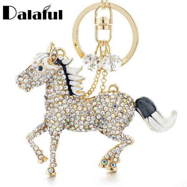beijia Chic Horse Keychains Keyrings AB Crystal Simple Beads Bag Pendant For Car Women Key Chains Holder Rings K317