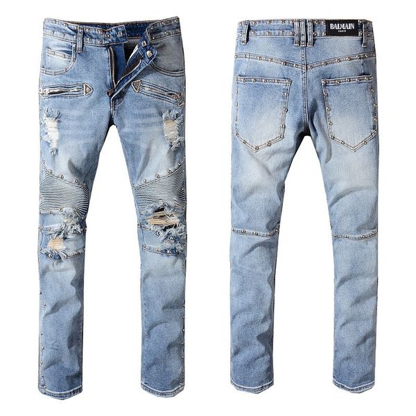 

новые мужские джинсовые джинсы проблемные мотоциклетные джинсы байкерские размеры 29-42 рок-возрождение узкие рваные узкие прямые мужские дж, Blue