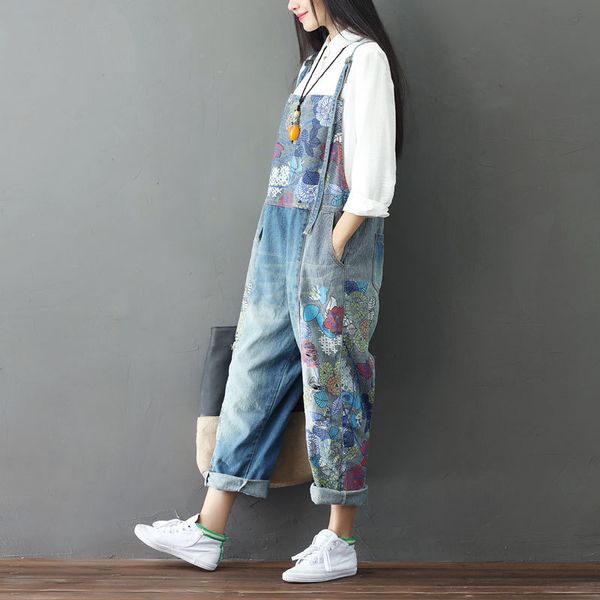women 2018 new plus size retro denim jumpsuits print floral vintage women clothes casual quality wide leg jumpsuits, Blue
women 2018 new plus size retro denim jumpsuits print floral vintage women clothes casual quality wide leg jumpsuits, Blue