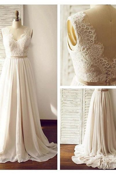 bohemia real image v neck backless sash a line wedding dresses summer beach lace long chiffon bridal gowns draped fashion ivory, White
bohemia real image v neck backless sash a line wedding dresses summer beach lace long chiffon bridal gowns draped fashion ivory, White