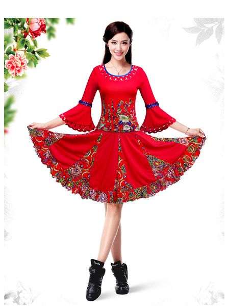 square dance costume new suit spring and summer short-sleeved stage performance clothing middle-aged women dance clothes, Black;red
square dance costume new suit spring and summer short-sleeved stage performance clothing middle-aged women dance clothes, Black;red
