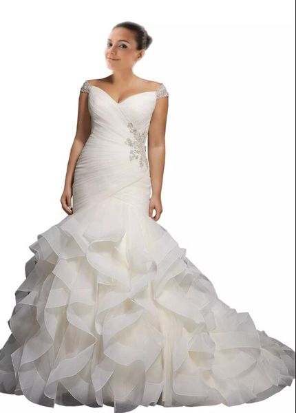 2018 new arrival wedding dress mermaid plus size v neck off shoulder cap short sleeve with bling beaded ruffles country designer, White
2018 new arrival wedding dress mermaid plus size v neck off shoulder cap short sleeve with bling beaded ruffles country designer, White