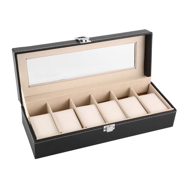 6 grid black pu leather watch box refinement slots wristwatches display case jewelry organizer storage boxes holder, Black;blue
6 grid black pu leather watch box refinement slots wristwatches display case jewelry organizer storage boxes holder, Black;blue