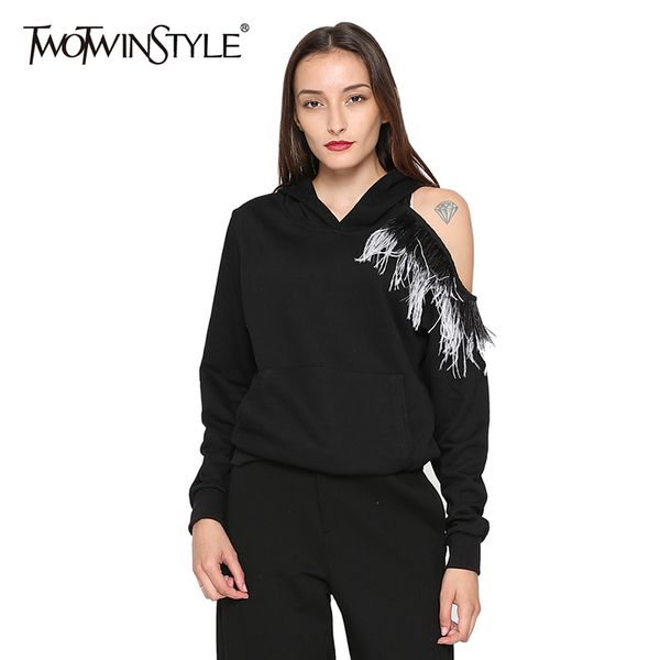 twotwinstyle перо толстовка для женщин с плеча лоскутное с длинным рукавом черный пуловер большой размер мода sexy 2018 весна одежда, Black
twotwinstyle перо толстовка для женщин с плеча лоскутное с длинным рукавом черный пуловер большой размер мода sexy 2018 весна одежда, Black