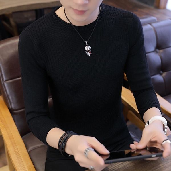 O Neck Black Mens Sweater Autumn Sweaters And Pullovers For Men Slim Long Sleeve Tops Solid New Arrival Coats