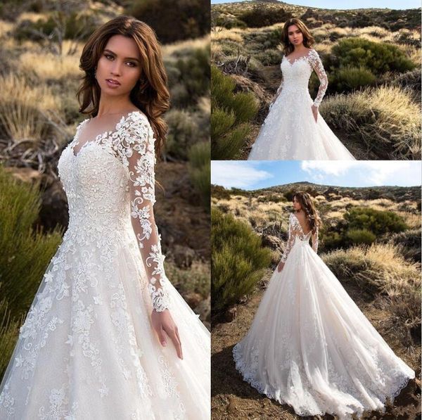 ivory a-line applique lacewedding dresses v-neck sheer long sleeves backless wedding gowns custom made long bridal dress, White
ivory a-line applique lacewedding dresses v-neck sheer long sleeves backless wedding gowns custom made long bridal dress, White