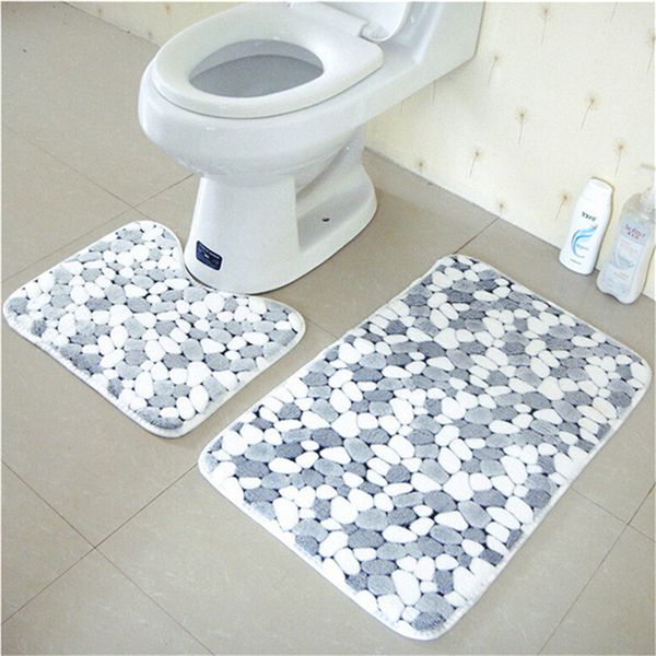 

new 2pcs cotton pebble shape absorbent soft bath pedestal mat toilet non slip floor rugs sets washable home decor