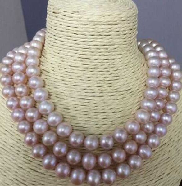 

triple strands 9-10mm south sea round lavender pearl necklace 18"19"20"14k, Silver