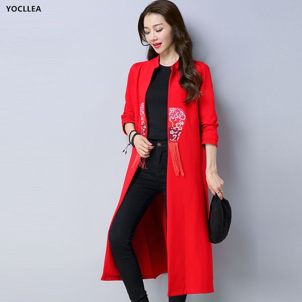 plus size chinese style embroidery tassel women's coat 2018 autumn thin wind breaker long sleeved collar long coat red, Tan;black
plus size chinese style embroidery tassel women's coat 2018 autumn thin wind breaker long sleeved collar long coat red, Tan;black