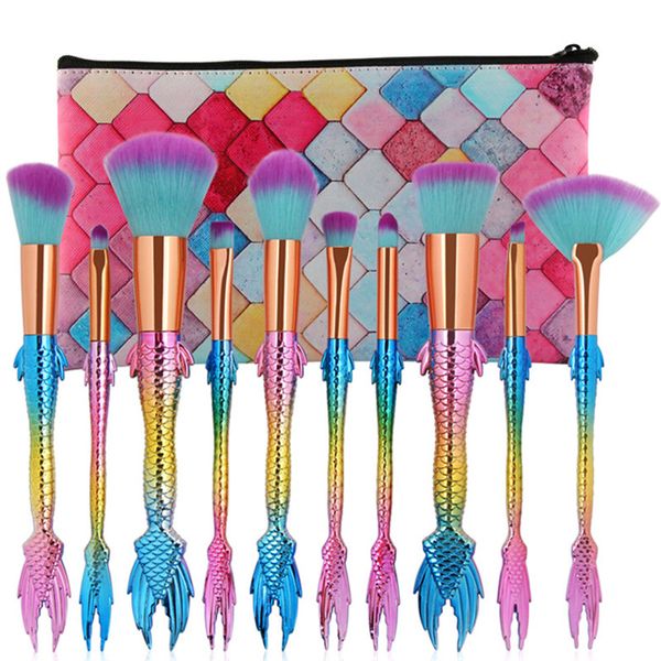 10pcs pro mermaid brush set with makeup brush pouch beauty fish tail contour lip eyebrow powder facial blending brush with bag
10pcs pro mermaid brush set with makeup brush pouch beauty fish tail contour lip eyebrow powder facial blending brush with bag