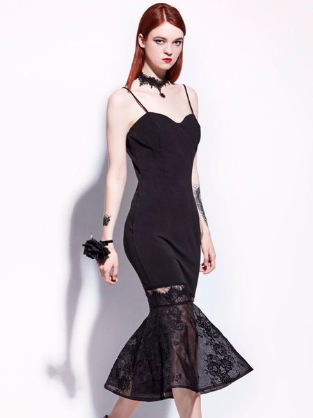 women gothic black dress strap fishtail lace patchwork dress summer backless party goth mermaid midi plus size, Black;gray
women gothic black dress strap fishtail lace patchwork dress summer backless party goth mermaid midi plus size, Black;gray