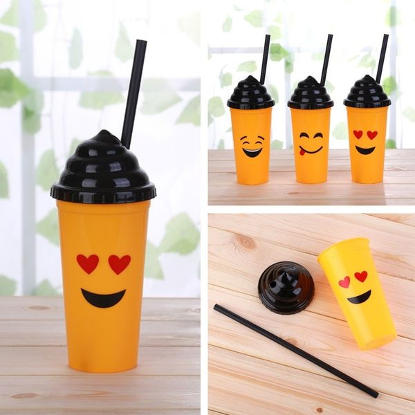 

401-500ml creative smile lovely cup plastic cup with lid summer juice water cup with straw t2i229