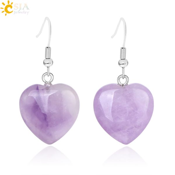 csja natural stone earrings heart pendant drop earring white rose quartz amethyst tiger eye dangle women party wedding jewelry f315, Silver
csja natural stone earrings heart pendant drop earring white rose quartz amethyst tiger eye dangle women party wedding jewelry f315, Silver