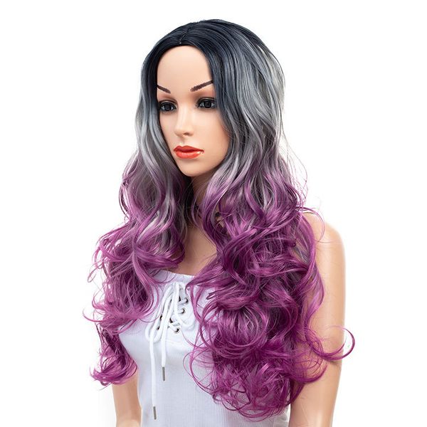 ombre color long curly wavy headgear women long synthetic body wave hair side bang chemical headgear dyed partial fiber wig, Black
ombre color long curly wavy headgear women long synthetic body wave hair side bang chemical headgear dyed partial fiber wig, Black