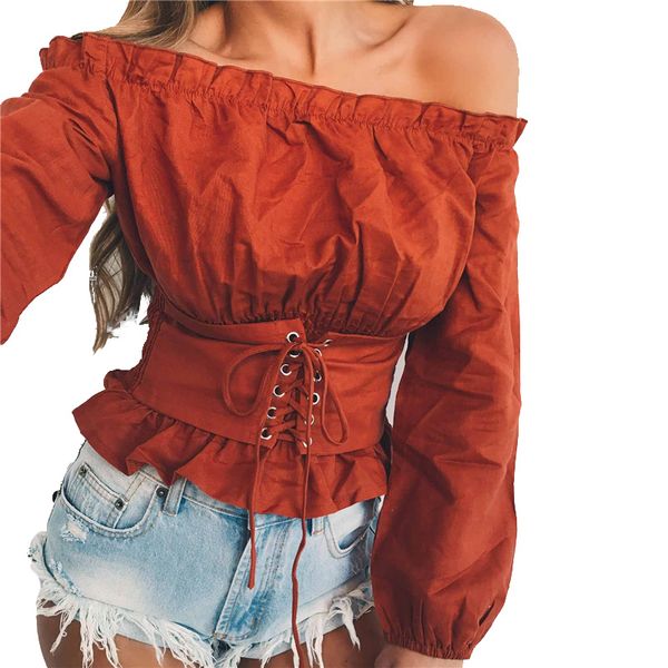 off shoulder women blouse lace up ruffle blouse shirt spring summer long sleeve belt black white
off shoulder women blouse lace up ruffle blouse shirt spring summer long sleeve belt black white