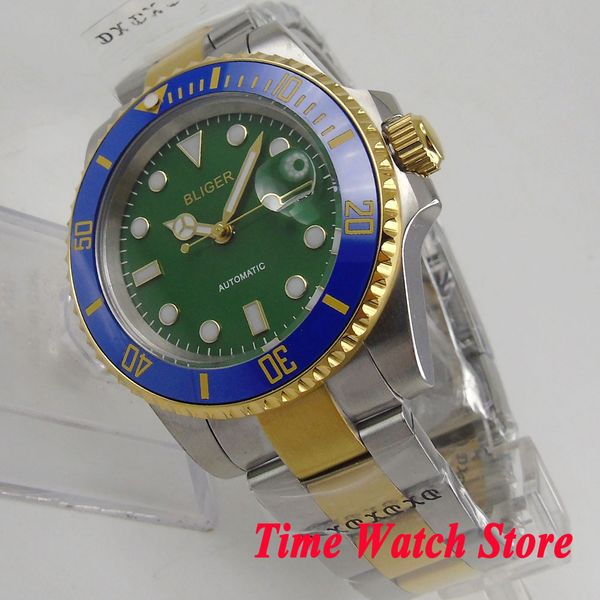 40mm bliger automatic men's watch gmt sapphire glass luminous ceramic bezel special green dial wrist watch 155, Slivery;brown
40mm bliger automatic men's watch gmt sapphire glass luminous ceramic bezel special green dial wrist watch 155, Slivery;brown