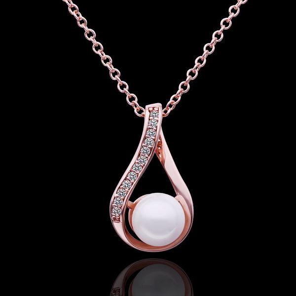 

whole sale2017 fashion simulated pearl pendant necklace rose gold link chain water drop necklaces & pendants for women jewelry gift n554, Silver