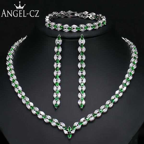 angelcz brand new leaf cz wedding necklace earrings bracelet for women green bridal sets fashion crystal jewellery aj126, Silver
angelcz brand new leaf cz wedding necklace earrings bracelet for women green bridal sets fashion crystal jewellery aj126, Silver