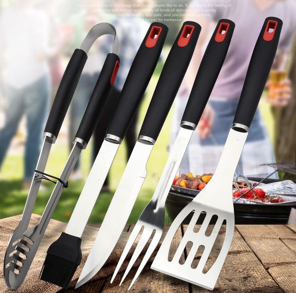 portable outdoor multifuntion stainless steel barbecue 5 sets of fork shovels brush clips knif combination travel bbq kitchenware set
portable outdoor multifuntion stainless steel barbecue 5 sets of fork shovels brush clips knif combination travel bbq kitchenware set