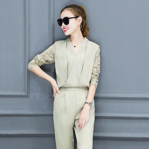 amberheard 2018 spring autumn women office suit fashion v-neck lace pants two piece set tracksuit outfit women clothing, White
amberheard 2018 spring autumn women office suit fashion v-neck lace pants two piece set tracksuit outfit women clothing, White