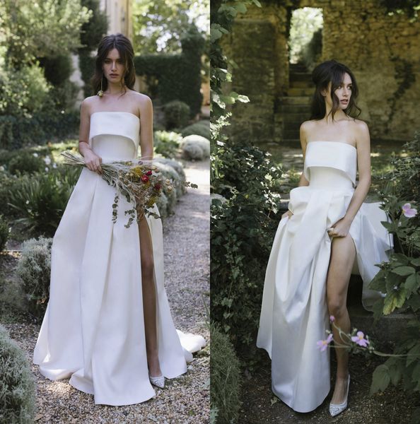 lihi hod 2019 beach wedding dresses strapless satin high split sweep train elegant country bridal gowns a line white wedding dress
lihi hod 2019 beach wedding dresses strapless satin high split sweep train elegant country bridal gowns a line white wedding dress