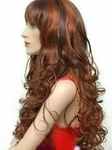 32"fine long curly copper red & brown mix women's wig wigs, Black
32"fine long curly copper red & brown mix women's wig wigs, Black
