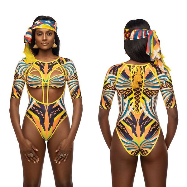 2018 summer european and american style, long sleeve printed perspective hollowed turtleneck swimsuit woman, White;black
2018 summer european and american style, long sleeve printed perspective hollowed turtleneck swimsuit woman, White;black