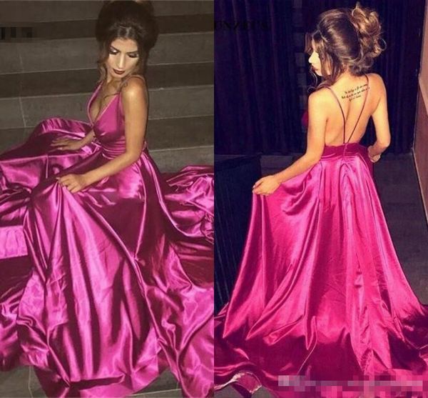 fuchsia v neck evening dresses spaghetti criss cross straps elastic satin backless sweep train prom party gown, Black;red
fuchsia v neck evening dresses spaghetti criss cross straps elastic satin backless sweep train prom party gown, Black;red