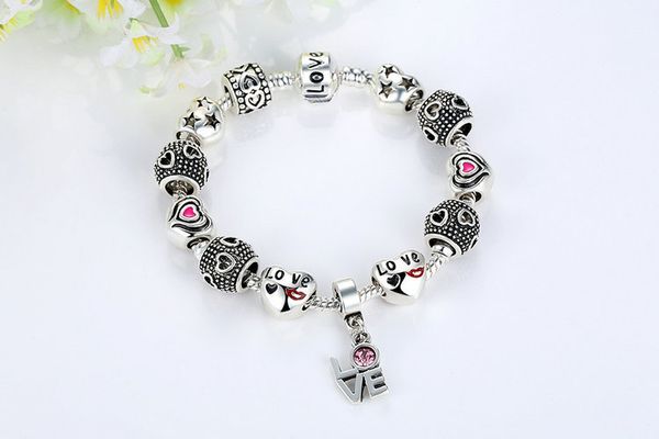 20 cm length silver plated copper alloy love bracelet silver tone chain pink color love heart bead alloy charm bracelet, White
20 cm length silver plated copper alloy love bracelet silver tone chain pink color love heart bead alloy charm bracelet, White