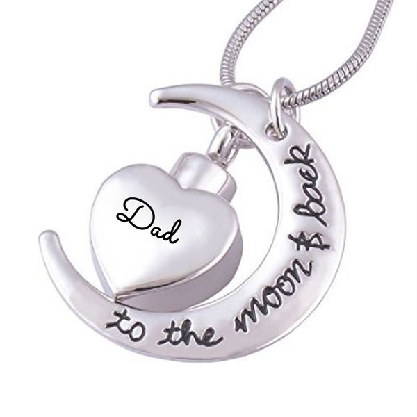 wholesale custom crescent moon heart pendant on the dad urn, stainless steel ash cremation funeral necklace jewelry souvenir., Silver
wholesale custom crescent moon heart pendant on the dad urn, stainless steel ash cremation funeral necklace jewelry souvenir., Silver