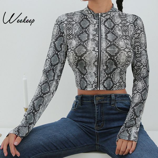 weekeep cropped snake skin print t shirt women streetwear front zipper bodycon t shirt fashion long sleeve crop women, White
weekeep cropped snake skin print t shirt women streetwear front zipper bodycon t shirt fashion long sleeve crop women, White