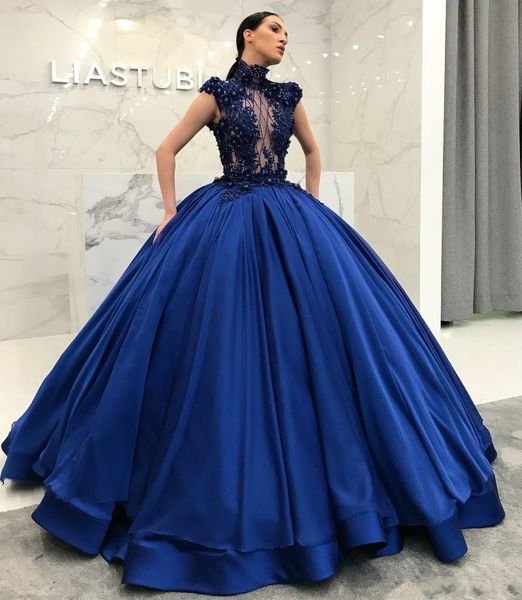 navy blue sequined ball gown prom dresses sheer high neck beaded evening gowns vestidos de fiesta 3d appliqued satin formal dress, Black
navy blue sequined ball gown prom dresses sheer high neck beaded evening gowns vestidos de fiesta 3d appliqued satin formal dress, Black