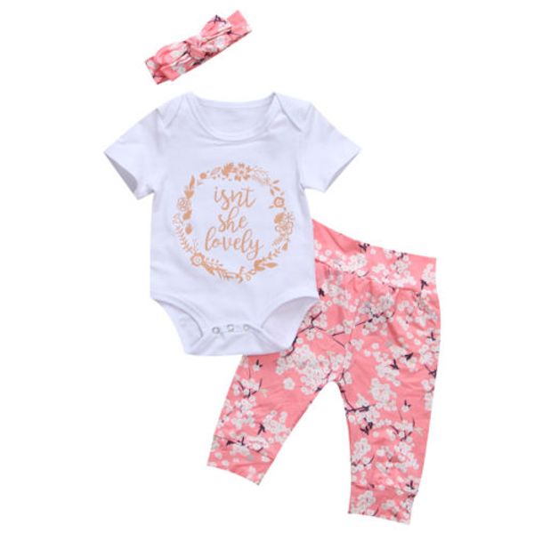 lovely newborn baby girl 3pcs outfits set letters print short sleeve bodysuit +floral pants headband summer clothing set, White
lovely newborn baby girl 3pcs outfits set letters print short sleeve bodysuit +floral pants headband summer clothing set, White