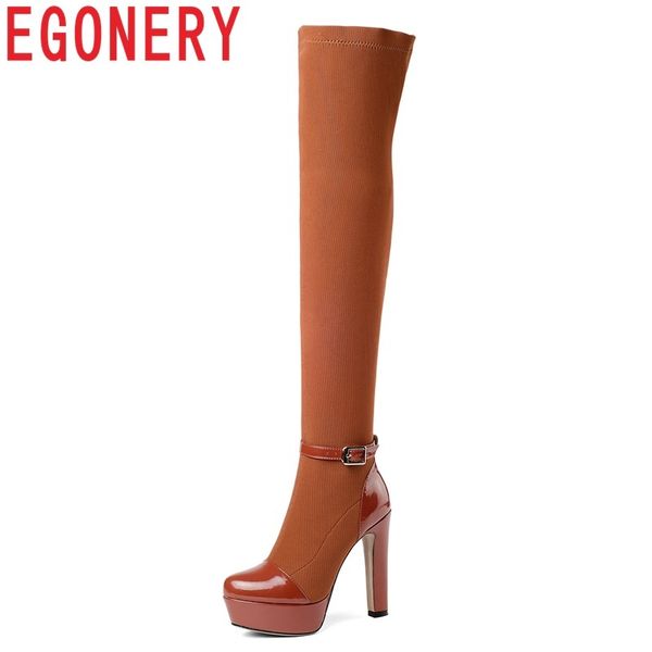 egonery winter new fashion round toe super high square heel platform stretch fabric women shoes outside slip-on over knee boots, Black
egonery winter new fashion round toe super high square heel platform stretch fabric women shoes outside slip-on over knee boots, Black