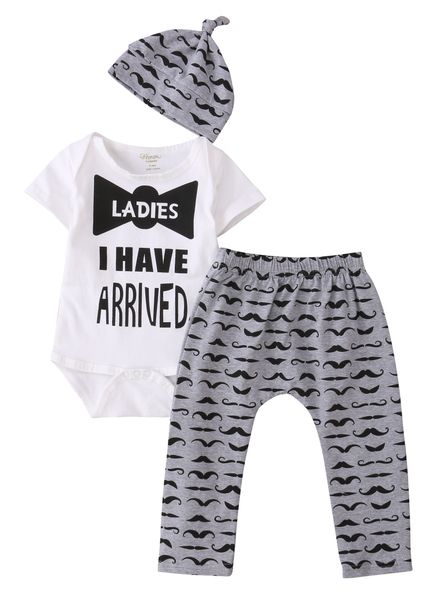 new casual newborn baby boy cotton short sleeve romper pants hat home outfits clothes 3pcs set, White
new casual newborn baby boy cotton short sleeve romper pants hat home outfits clothes 3pcs set, White