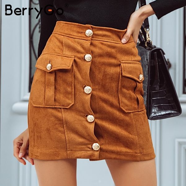 berrygo elegant a-line pockets suede mini skirt women single breasted high waist skirt female casual fashion autumn skirts 2018, Black
berrygo elegant a-line pockets suede mini skirt women single breasted high waist skirt female casual fashion autumn skirts 2018, Black
