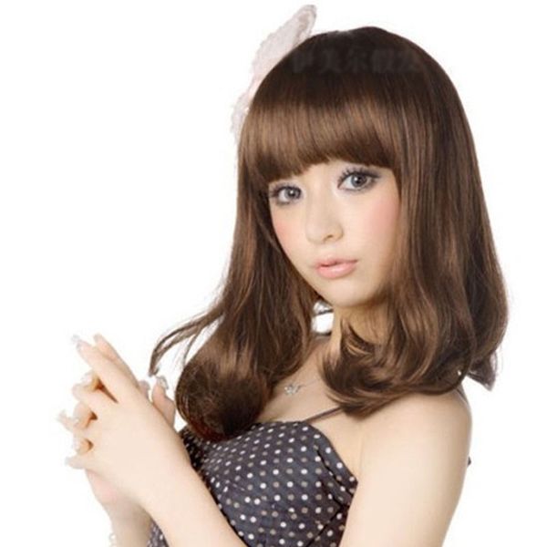 fixsf686 charming new style fashion medium curly brown hair wigs for women wig, Black;brown