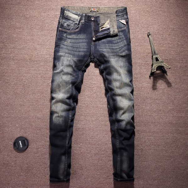 fashion classical jeans men vintage designer cotton denim pants slim fit retro washed ripped jeans for men trousers, Blue
fashion classical jeans men vintage designer cotton denim pants slim fit retro washed ripped jeans for men trousers, Blue