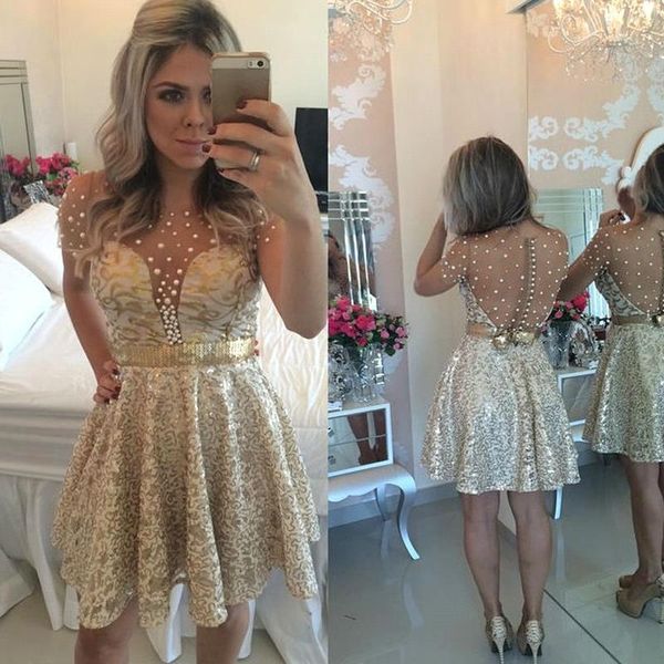 vintage champagne mini short homecoming dresses short sleeves illusion back sequined prom gowns a line beading cocktail party wear ba9856, Blue;pink 
vintage champagne mini short homecoming dresses short sleeves illusion back sequined prom gowns a line beading cocktail party wear ba9856, Blue;pink